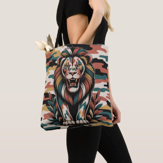 Tote Bag Design lion camouflage audacieux