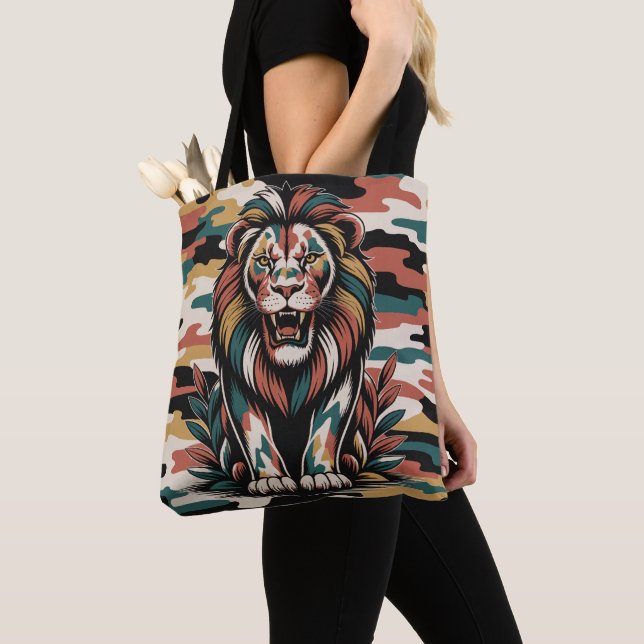 Tote Bag Design lion camouflage audacieux (De près)