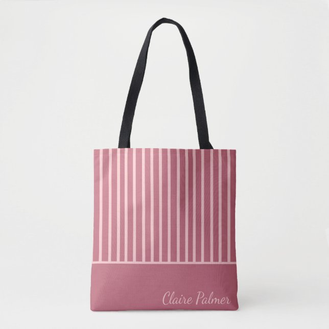 Tote Bag Design moderne à rayures rose mignonne (Devant)