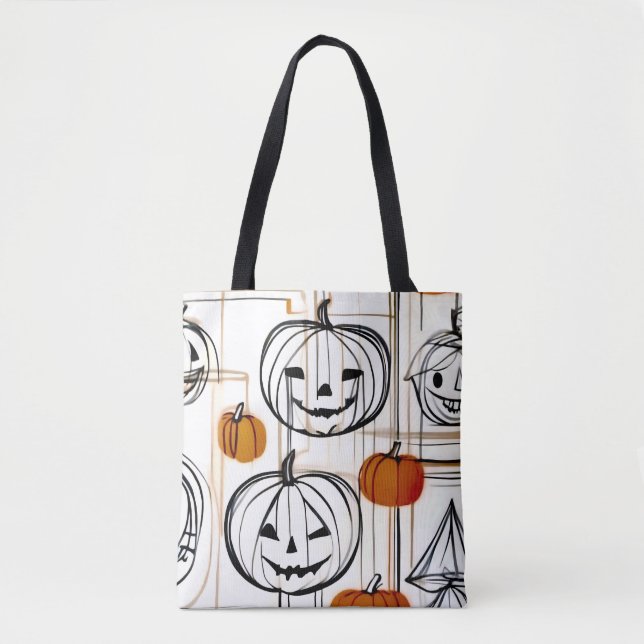 Tote Bag Design moderne art de ligne citrouille Halloween t (Devant)