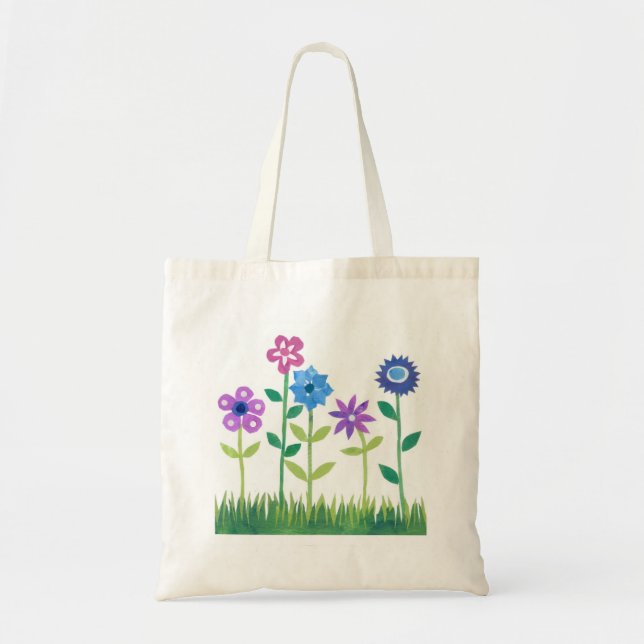 Tote Bag Design moderne rose, Bleu, Fleurs Mauve (Devant)