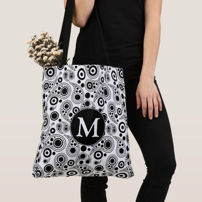 Tote Bag Design Monogram Circle paisley (De près)
