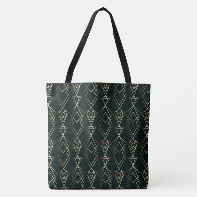 Tote Bag Design rétro classique en noir et or (Devant)