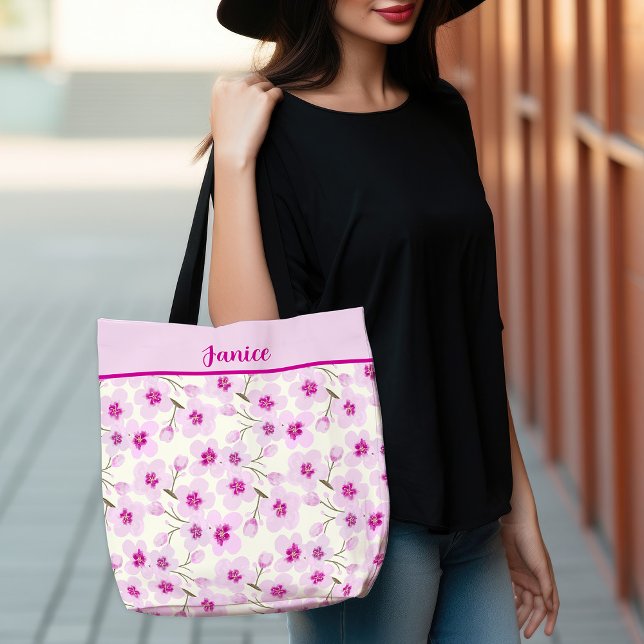 Tote Bag Design Soft Rose Sakura Cherry Blossom (Watercolor Cherry Blossoms And Cream Tote Bag)