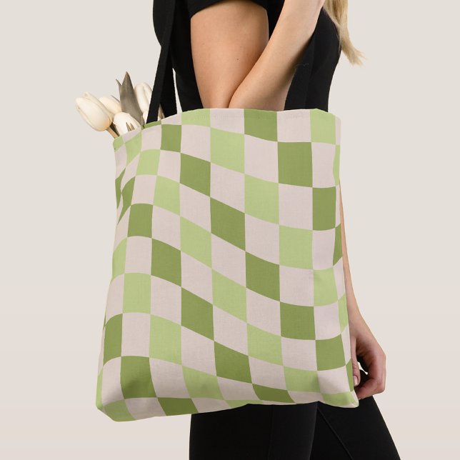 Tote Bag Design tendance Retro Green À damiers Motif (Créateur téléchargé)