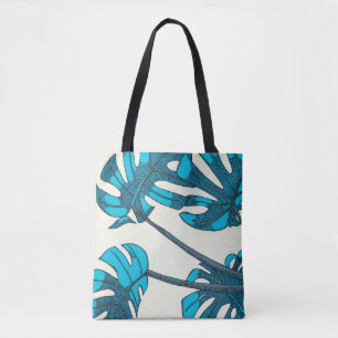 Tote Bag Design tropical, bleu, lunatique