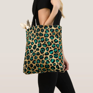 Tote Bag Design turquoise et Gold Leopard Series 14