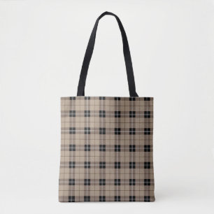 Tote Bag Designer plaid/tartan motif marron et noir