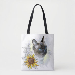 Tote Bag Dessin à la main d'un mignon chat thaïlandais drôl