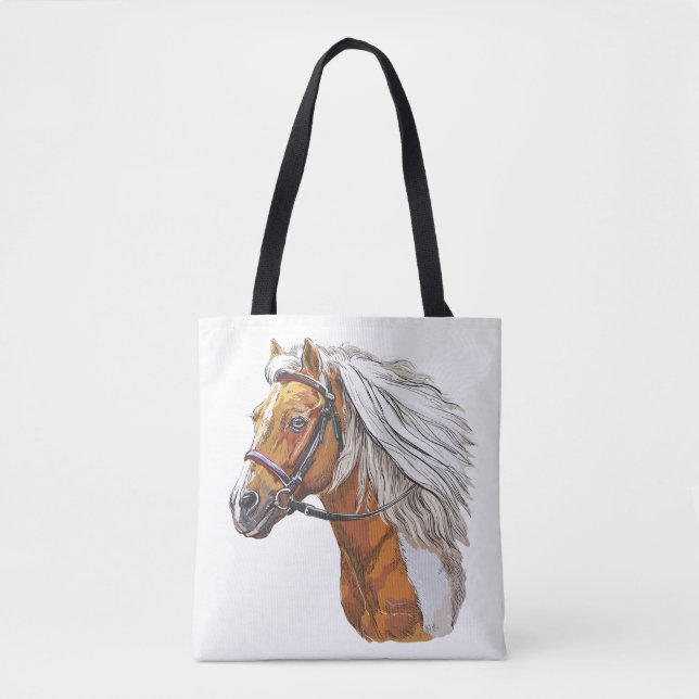 Tote Bag Dessin à la main portrait de cheval (Devant)