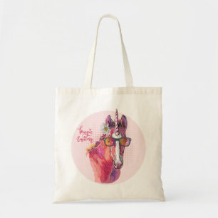 Tote Bag Dessin à la main Unicorne rose