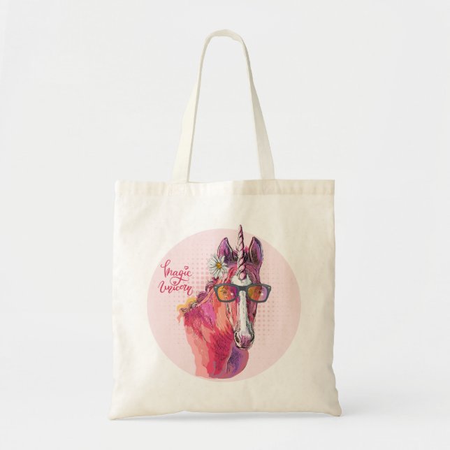 Tote Bag Dessin à la main Unicorne rose (Devant)