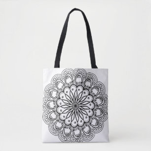 Tote Bag Dessin à main de mandala de fleurs