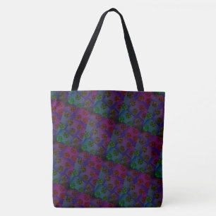 Tote Bag Dessin abstrait MODERNE en bleu-vert foncé rouge