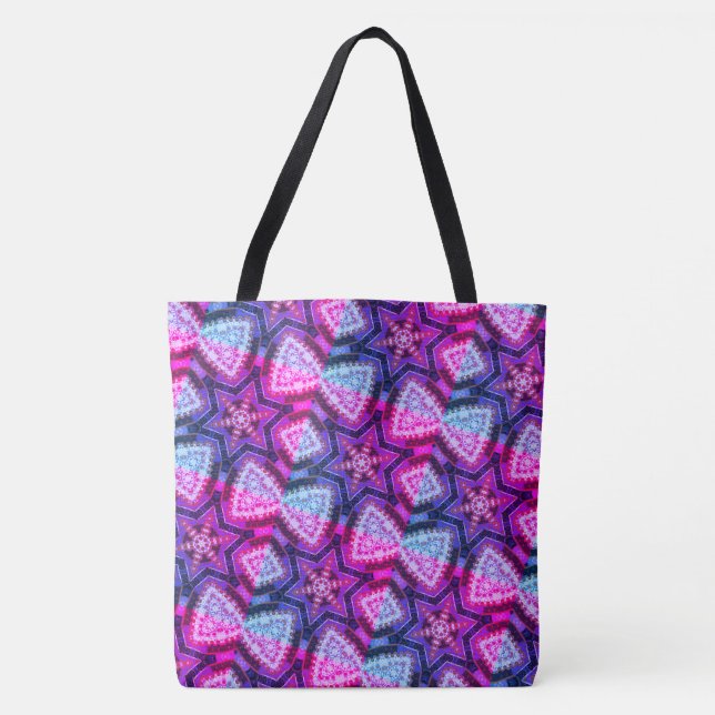 Tote Bag Dessin abstrait MODERNE en rouge-profond bleu-rose (Devant)