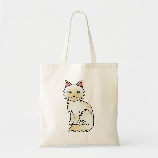 Tote Bag Dessin animé de chat Birman / Ragdoll au point crè (Devant)
