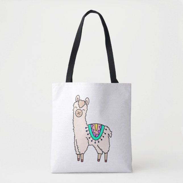 Tote Bag dessin animé de llama alpaga souriant (Devant)