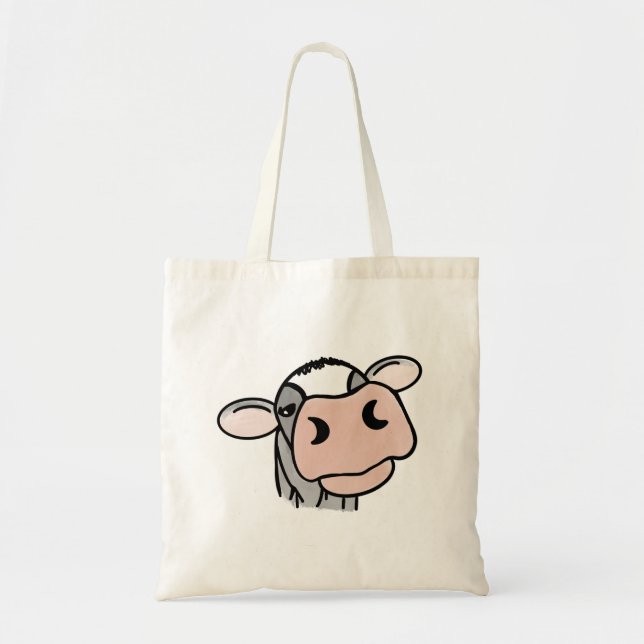 Tote Bag dessin animé vache noir blanc rose baiser gris ani (Devant)