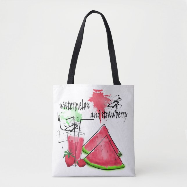 Tote Bag Dessin aquarellé de pastèque et de fraises  (Devant)