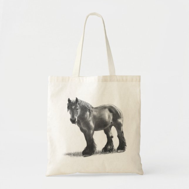 Tote Bag Dessin au crayon belge de cheval de trait : (Devant)