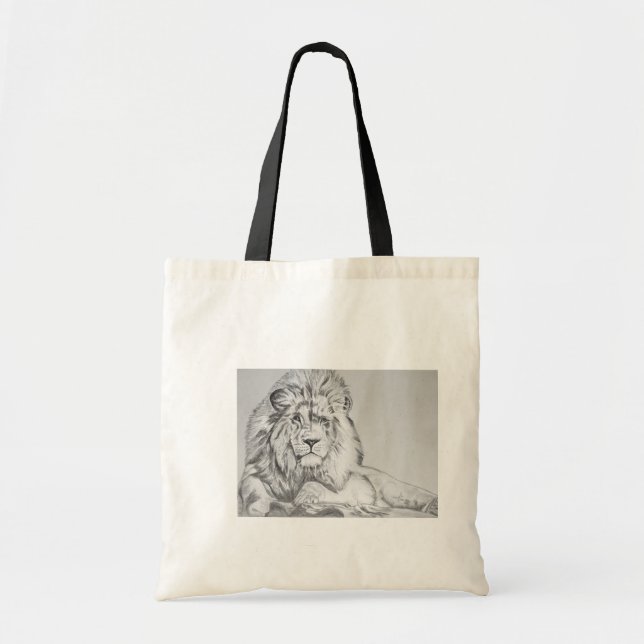 Tote Bag Dessin au crayon original Dessin d'un lion (Devant)