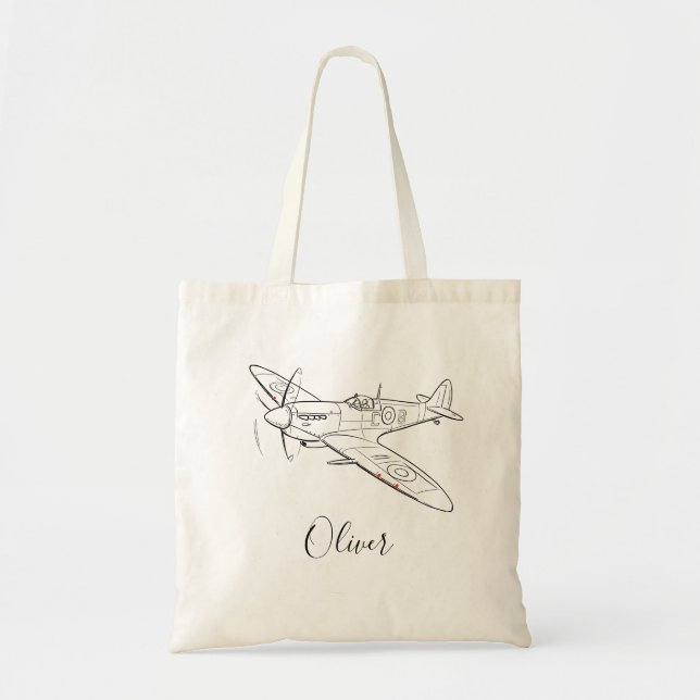Tote Bag Dessin au trait d'avion Spitfire vintage (Devant)