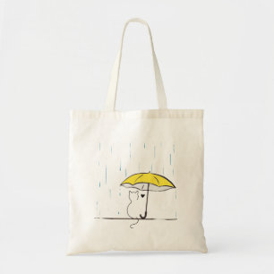 Tote Bag dessin au trait de chat sous un parapluie un jour