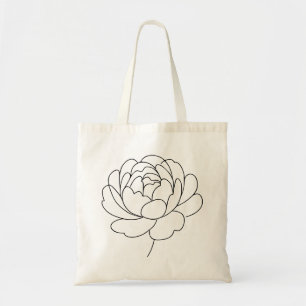 Tote Bag Dessin au trait de pivoine minimaliste en fleurs