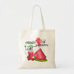 Tote Bag Dessin d'aquarelle de pastèque et fraises