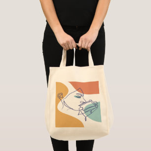 Tote Bag dessin d'art affiche d'une femme buvant du café