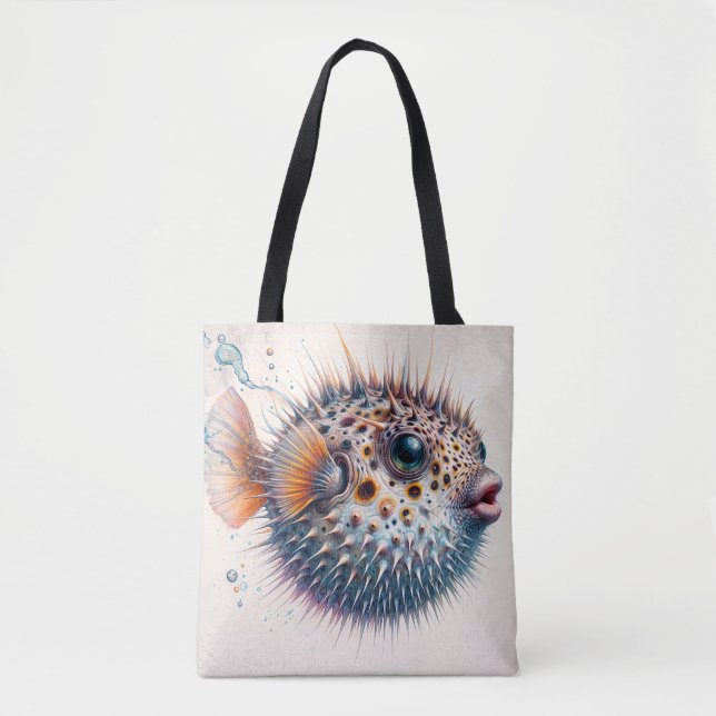 Tote Bag Dessin d'art d'animal marin drôle de poisson-globe (Devant)