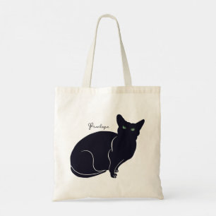 Tote Bag Dessin de chat, chat noir aux yeux verts