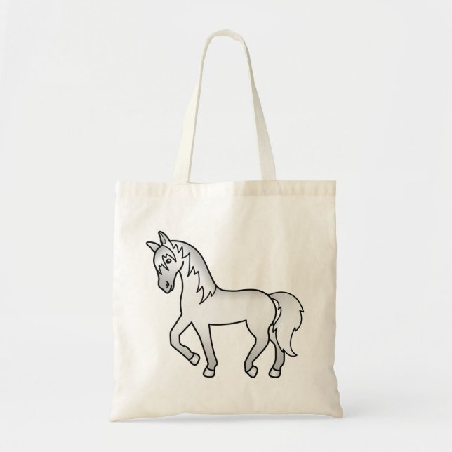 Tote Bag Dessin de cheval de dessin animé trottant gris (Devant)