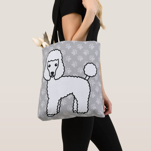 Tote Bag Dessin de chien caniche jouet de dessin animé blan (De près)