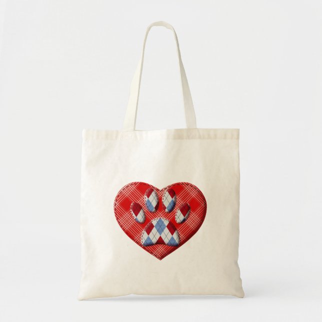 Tote Bag Dessin De Chien Empreinte de patte Et De Coeur Rou (Devant)