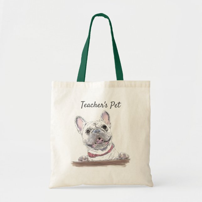 Tote Bag Dessin de Chien Heureux de Chien Français Personna (Devant)