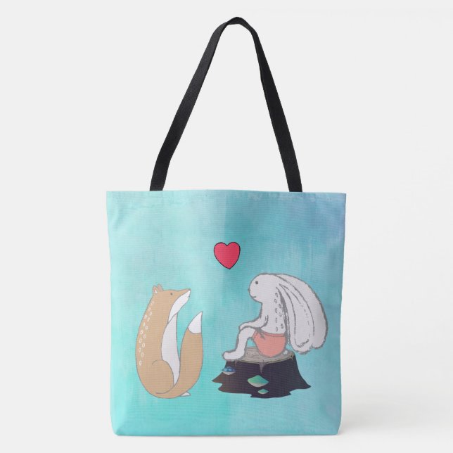 Tote Bag Dessin de créatures de bois de renard mignon et de (Devant)