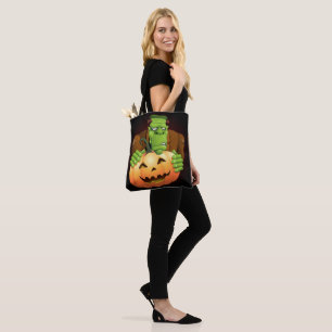 Tote Bag Dessin de Frankenstein Monster avec Citrouille