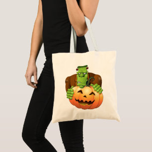 Tote Bag Dessin de Frankenstein Monster avec Citrouille