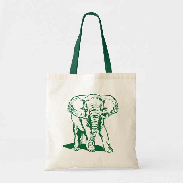 Tote Bag Dessin de la ligne d'éléphant vert de la Chasseur  (Devant)