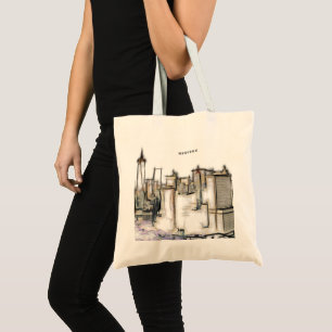 Tote Bag Dessin de la skyline noir et blanc de la ville de