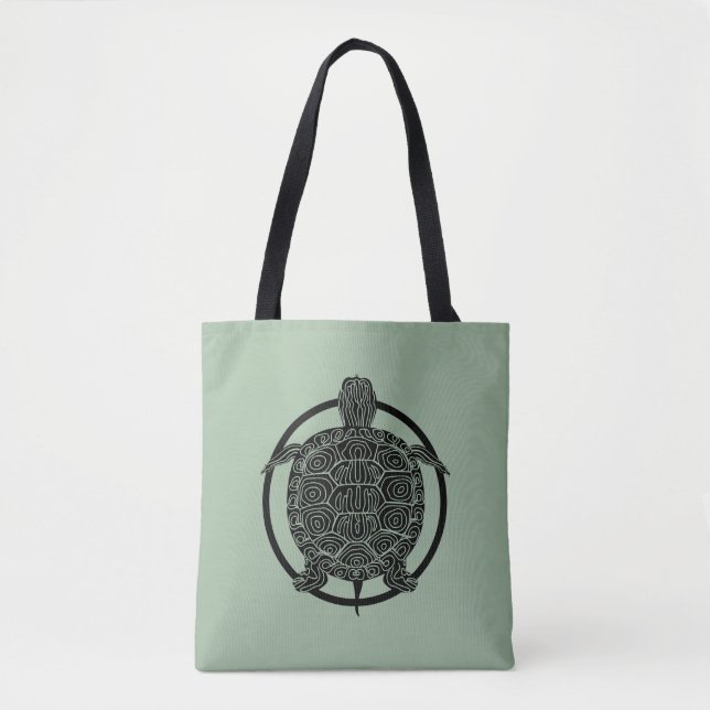 Tote Bag Dessin de la tortue - Série des cercles de faune (Devant)