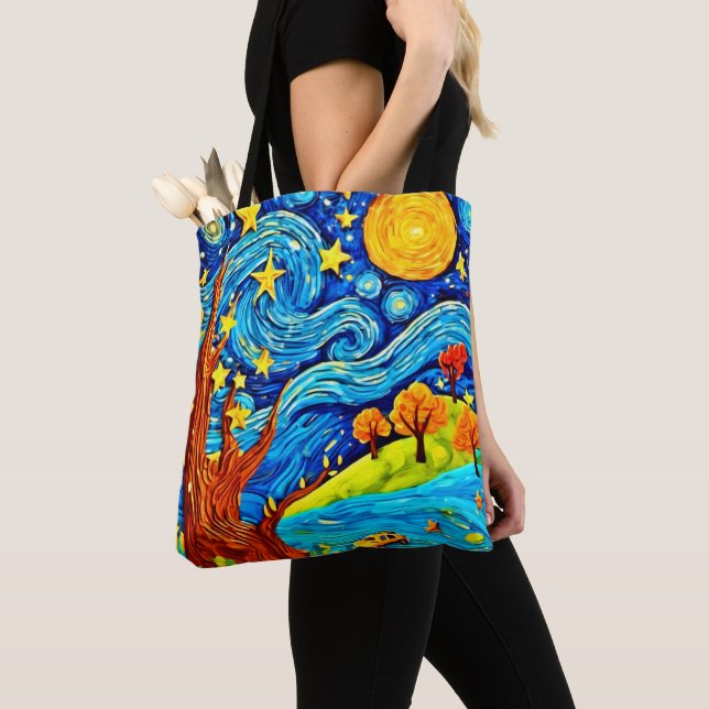 Tote Bag Dessin de nuit Starry : Art inspiré par le surréal (De près)