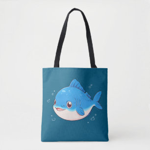 Tote Bag Dessin de poisson bleu, style cartoon