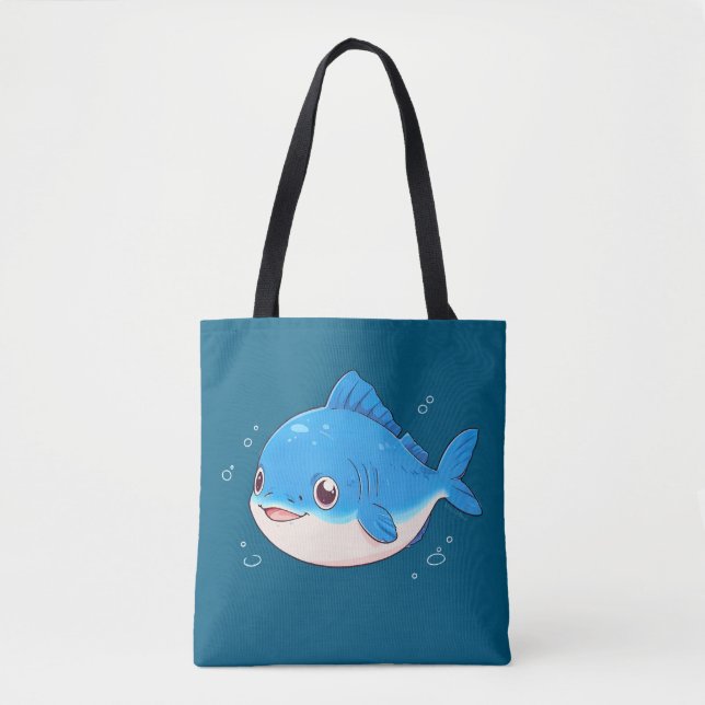 Tote Bag Dessin de poisson bleu, style cartoon (Devant)
