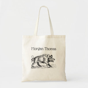Tote Bag Dessin de sanglier vintage en noir et blanc #2