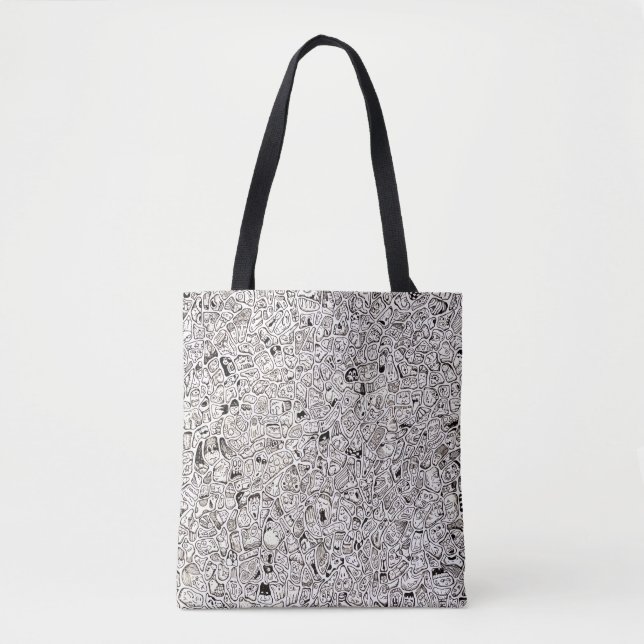 Tote Bag Dessin de visages de dessin animé drôles (Devant)