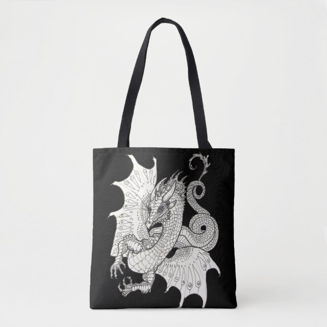 Tote Bag Dessin d'encre style Art Nouveau Dragon (Devant)