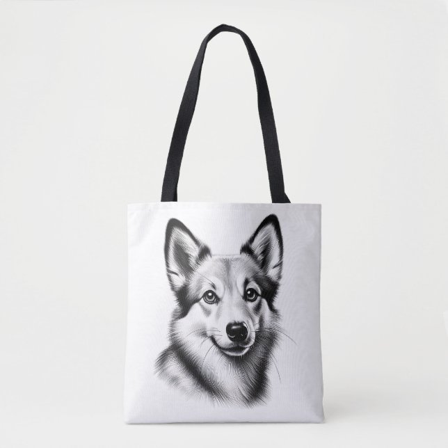 Tote Bag Dessin d'un Lundehund norvégien (Devant)