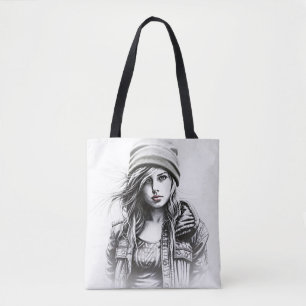Tote Bag Dessin d'une jeune femme grunge